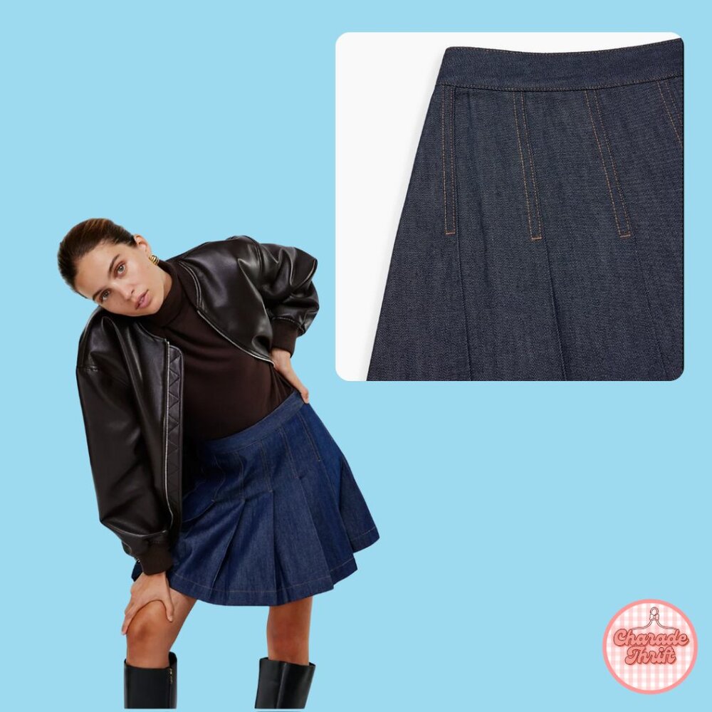 Babaton x Aritzia "Perspective" Pleated Denim Mini Skirt - Picture 2 of 3
